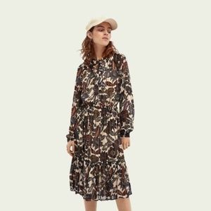 Scotch & Soda Long Sleeve Midi Print Dress L